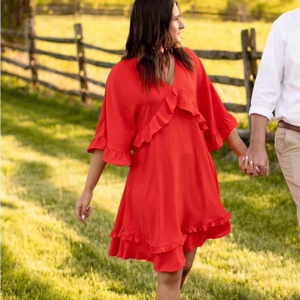 Amazon Red Ruffled High Low Sundress - Picture 4 of 5